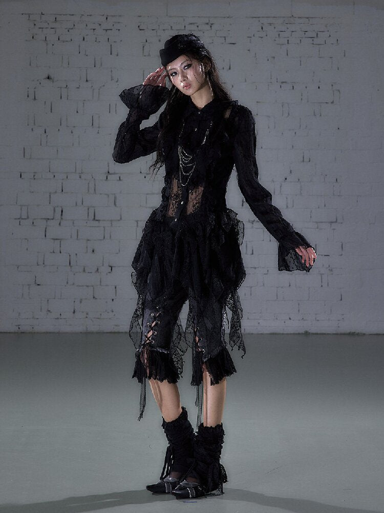 Openwork Lace Irregular Shirt Dress【s0000015941】