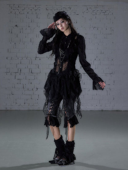 Openwork Lace Irregular Shirt Dress【s0000015941】