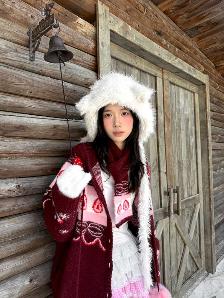 Strawberry Cake Fair Isle Knit Cardigan【s0000014944】