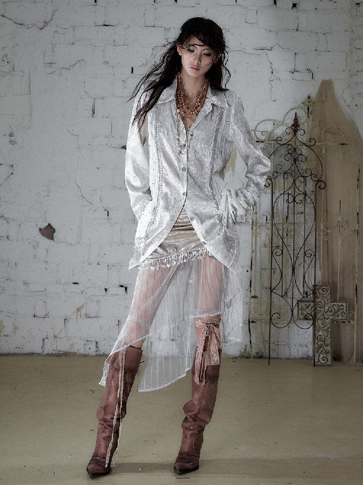 Baroque Chain Satin Long Shirt【s0000017240】