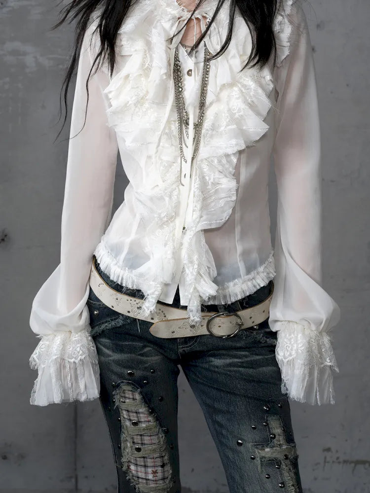 Court-Style Lace Chiffon Shirt【s0000013948】