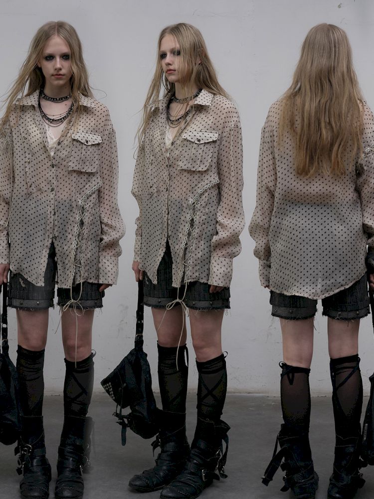 Polka dot plaid sun loose shirt【s0000012622】