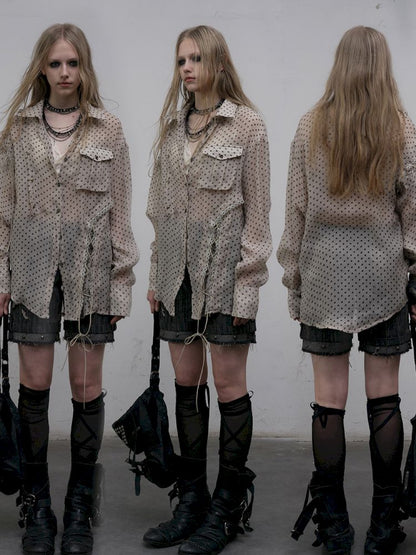 Polka dot plaid sun loose shirt【s0000012622】