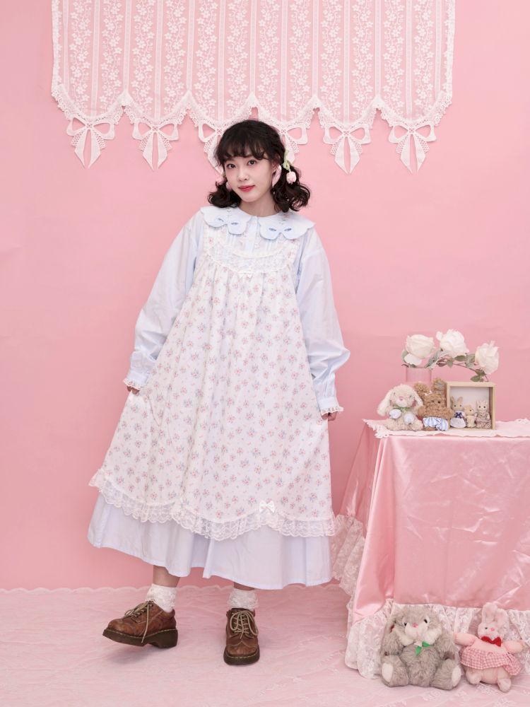 Lace petal hem smocked skirt tank dress【s0000013497】