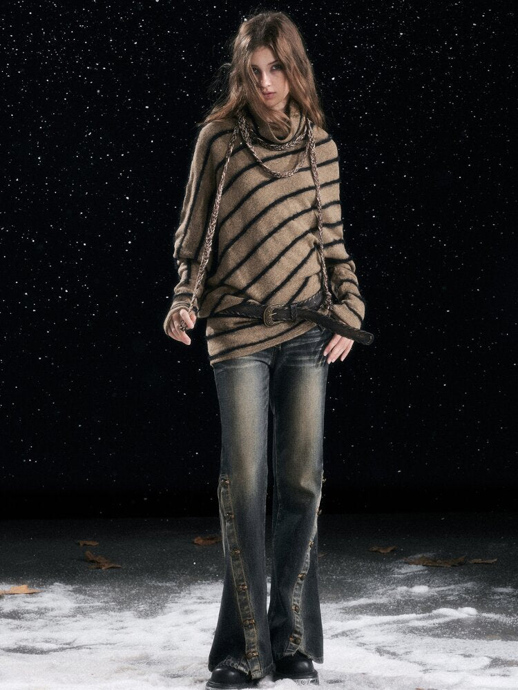 Twill Stripe Braided Wool Sweater【s0000015553】