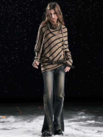 Twill Stripe Braided Wool Sweater【s0000015553】