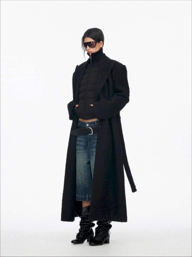Black Woolen Loose Double-Breasted Coat【s0000014875】