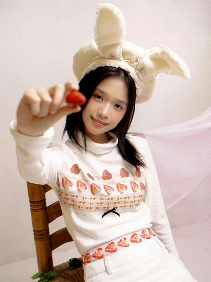 Strawberry Cake Print High-Neck T-Shirt【s0000014530】