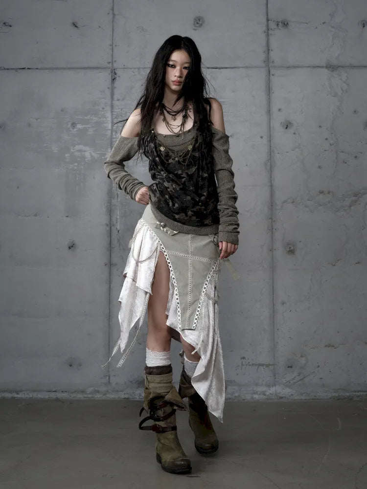 Off-Shoulder Long Sleeve Blouse【s0000014121】