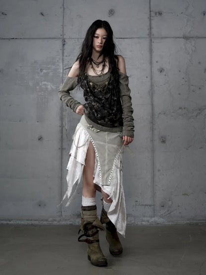 Off-Shoulder Long Sleeve Blouse【s0000014121】