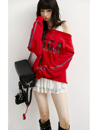 하나의 어깨 슬래시 다중 스웨트 셔츠 [S0000011427]