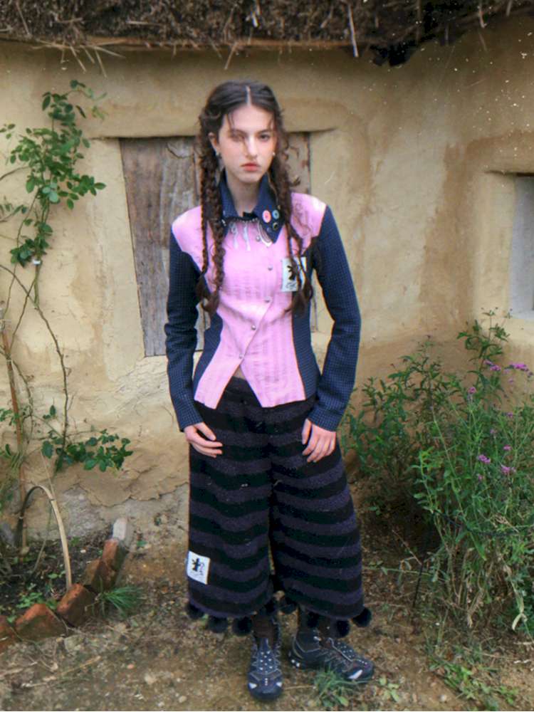 Striped Knit Furball Midi Slacks【s0000014900】