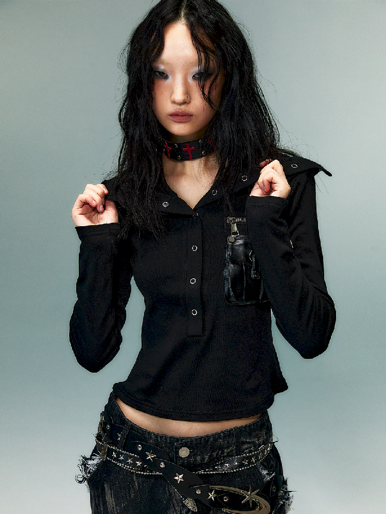 슬림 니트 긴 소매 바닥 셔츠 [S0000011480]