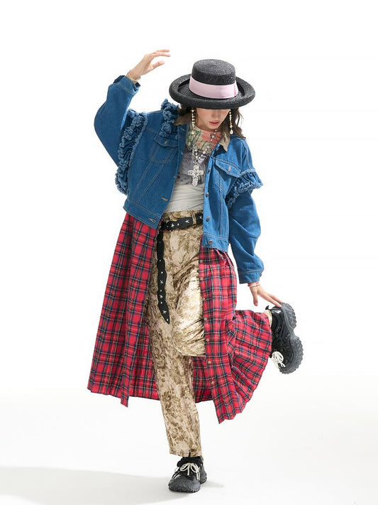 Plaid Denim Loose Trench Coat【s0000011319】
