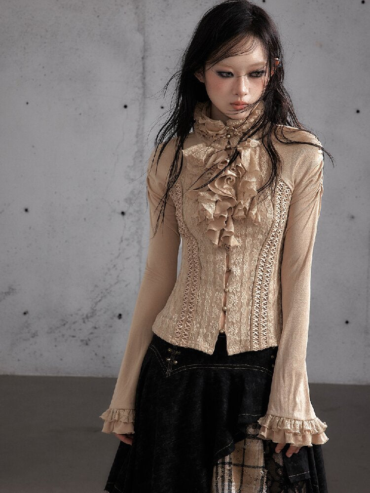 Ruffle Lace Long Sleeve Top【s0000019154】
