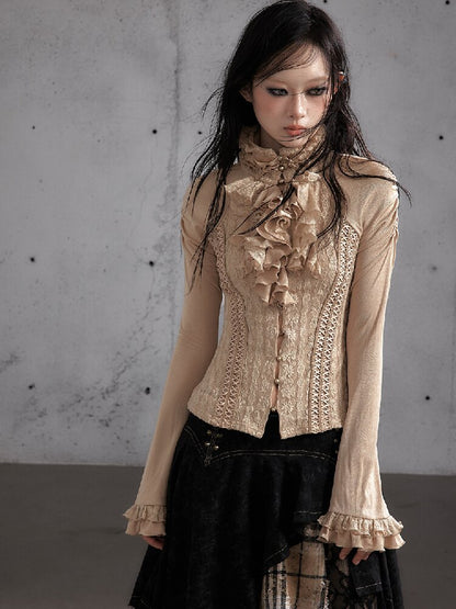 Ruffle Lace Long Sleeve Top【s0000019154】