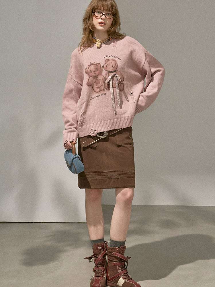 Puppy Kissing Bear Sweater Skirt【s0000015068】