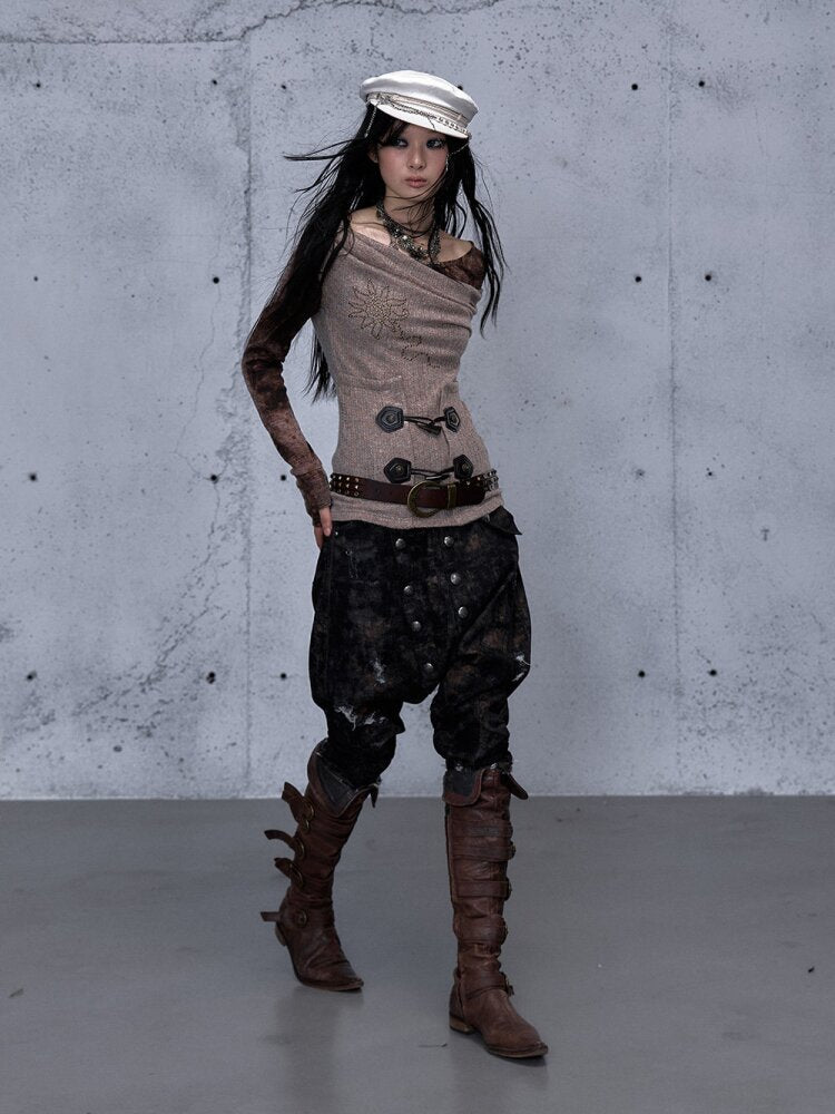 Washed Ripped Denim Harem Pants【s0000015549】