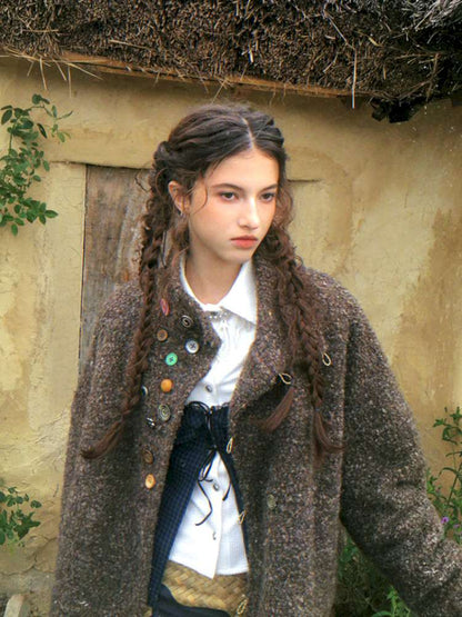 Brown Woolen Loose Button Coat【s0000014896】