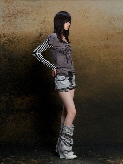 토템 크로스 인쇄 긴 슬리브 티셔츠 [S0000011819]