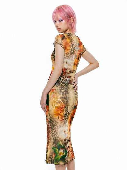 Leopard Print Mesh Mermaid Dress Set【s0000017450】