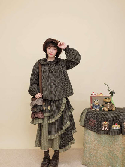 Vintage Girly Dark Green Plaid Shirt【s0000014842】