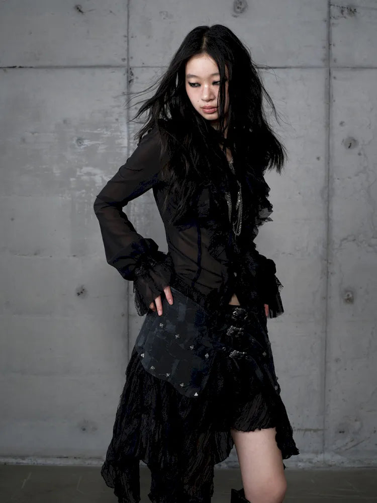 Asymmetrical multi-layer lace skirt【s0000013955】