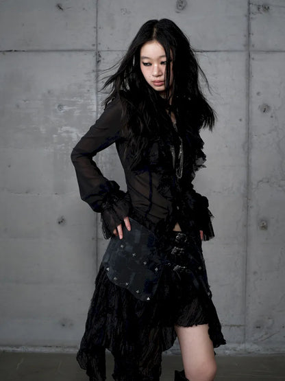 Asymmetrical multi-layer lace skirt【s0000013955】