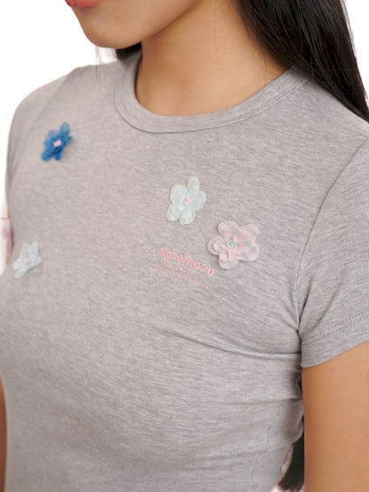 Irregular flowers Slim short-sleeved T-shirt【s0000013444】