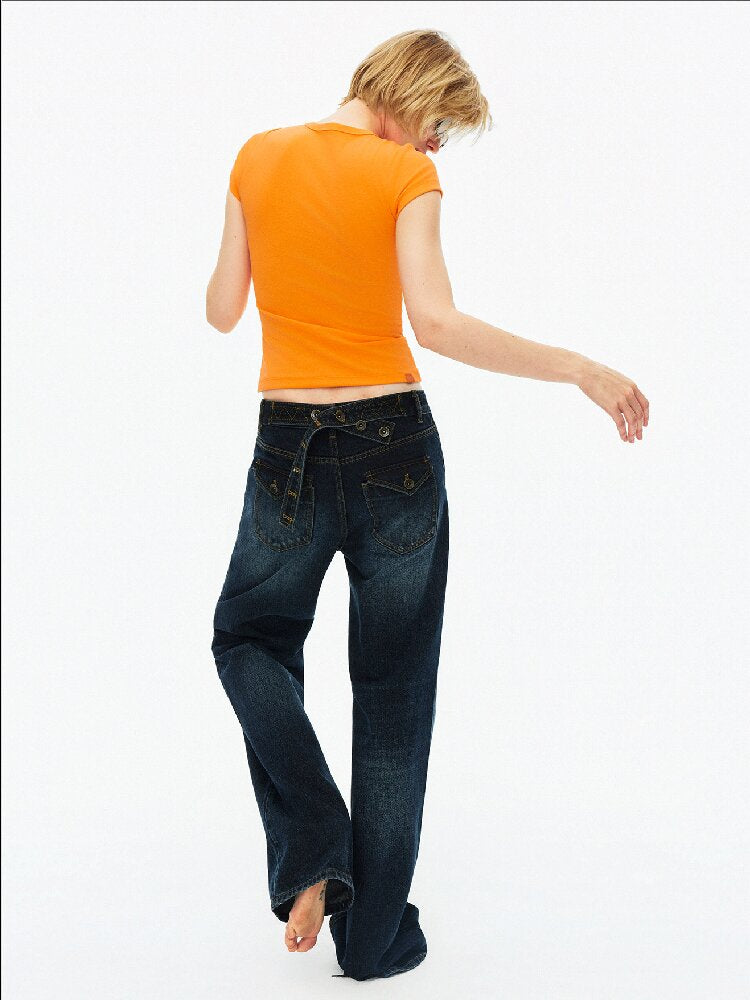 Cotton Lace Up Asymmetrical Jeans【s0000015925】