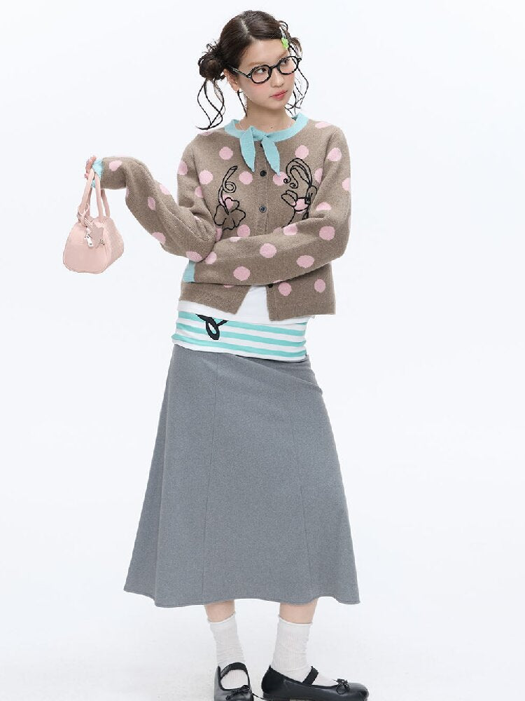 Contrasting Bow Polka Dot Sweater【s0000016382】