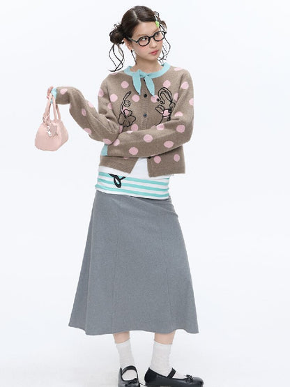 Contrasting Bow Polka Dot Sweater【s0000016382】