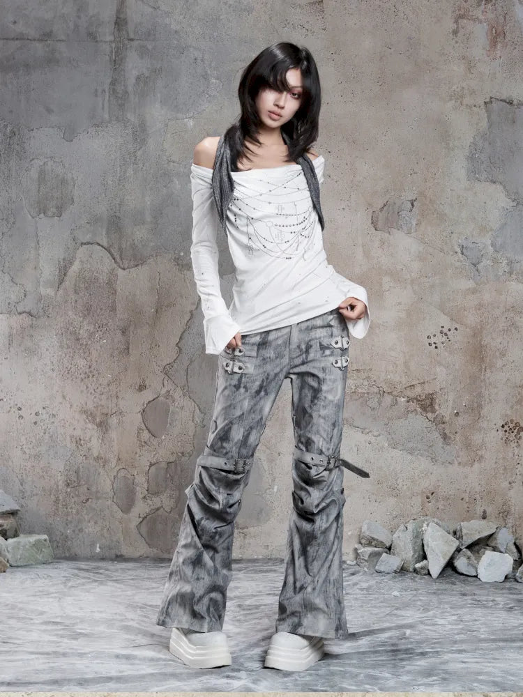Asymmetrical faux two-piece long-sleeve knit top【s0000014134】