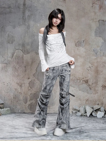 Asymmetrical faux two-piece long-sleeve knit top【s0000014134】
