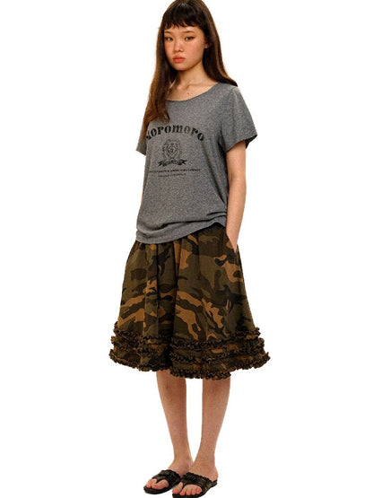 College Emblem Off Shoulder T Shirt【s0000017443】