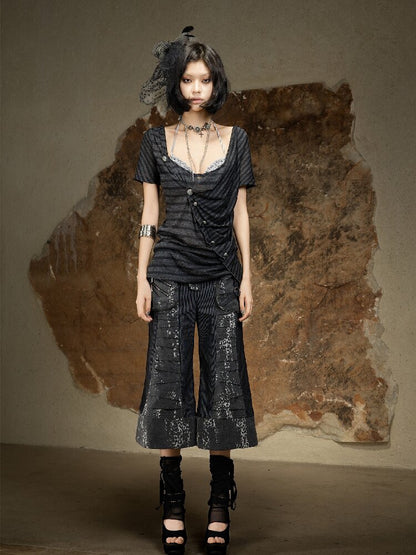 Vintage Punk Irregular Knit T-shirt【s0000016880】