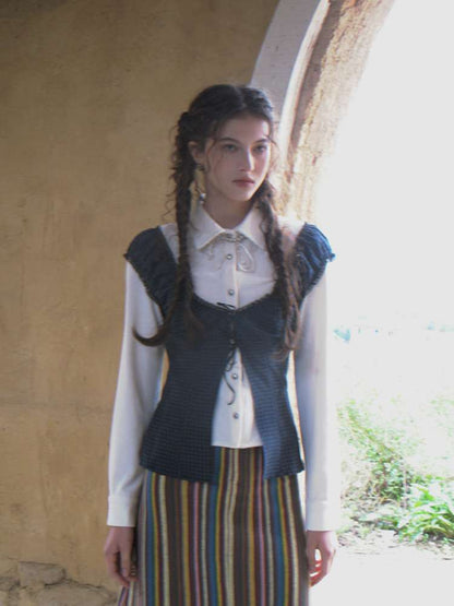 Blue Plaid Polka Dot Long Shirt【s0000014902】