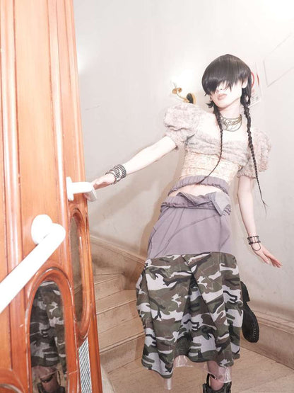 Patchwork Sheer Bud Strap Court Top【s0000015145】