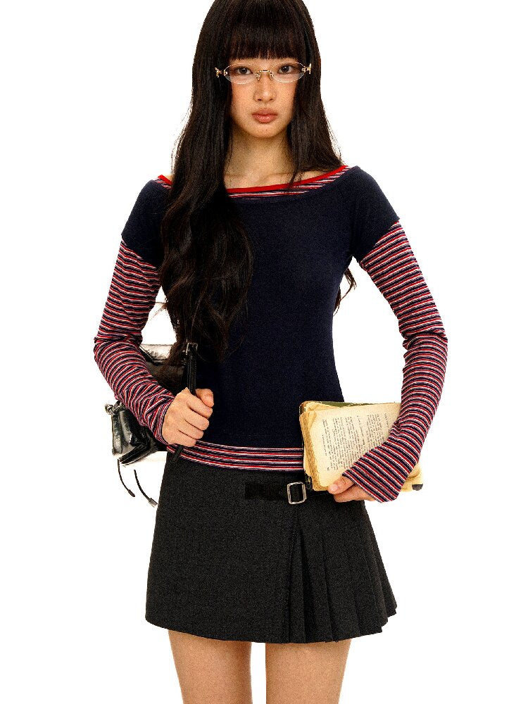 Tencel Wool Stripe Contrast T-Shirt【s0000016417】