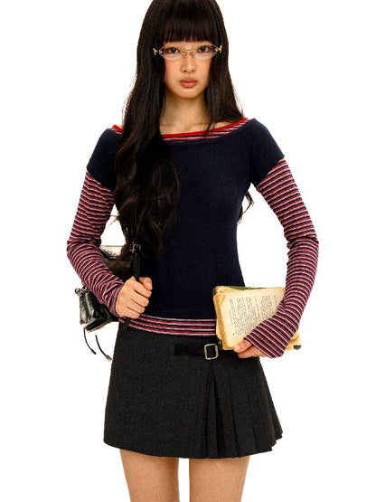 Tencel Wool Stripe Contrast T-Shirt【s0000016417】
