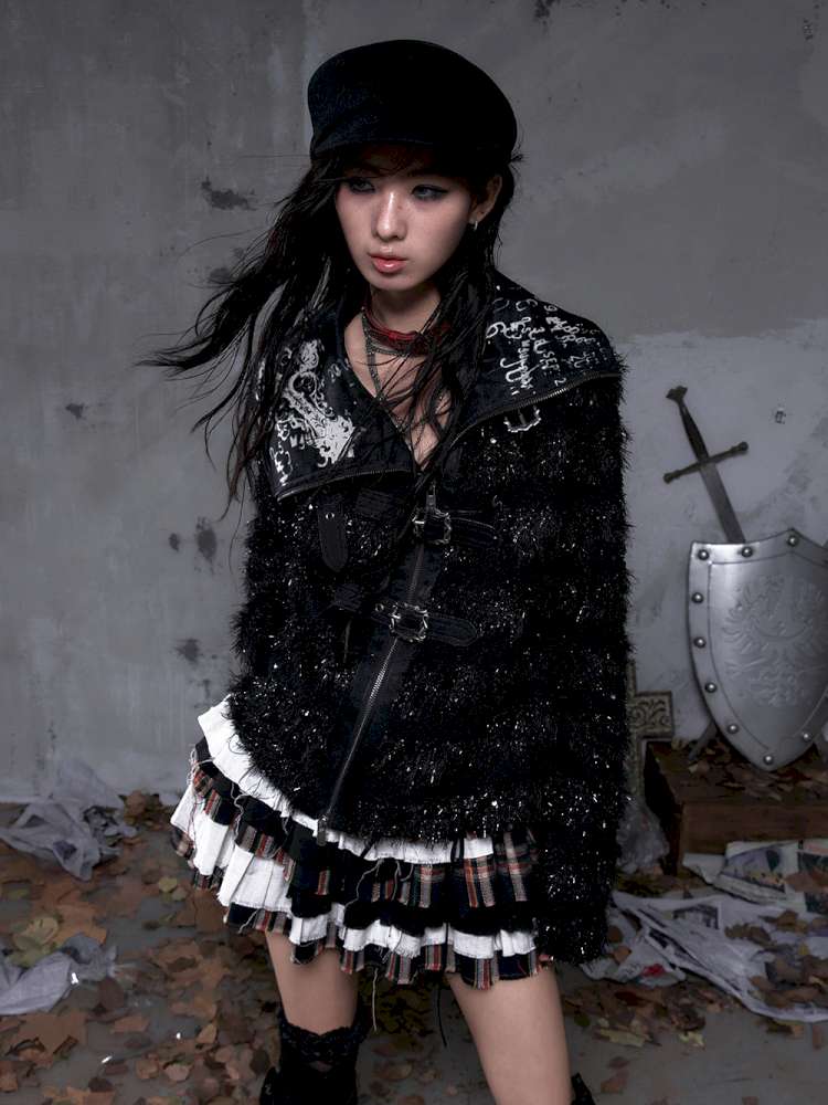 Leather Print Collared Coat【s0000014468】