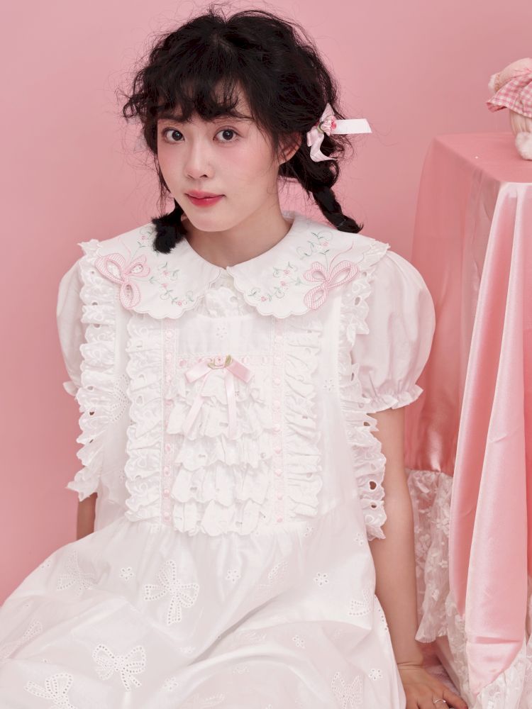 Doll collar puff sleeve lace shirt【s0000012852】