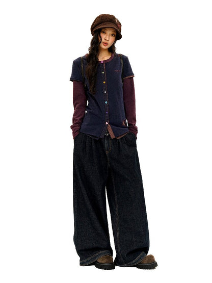 Waist Raw Lace Loose Jeans【s0000016071】