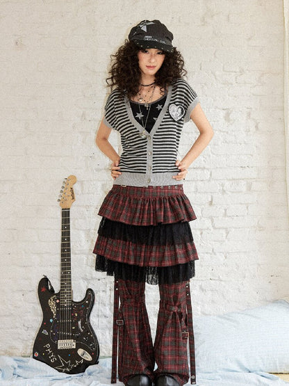 Plaid Cut Slightly Flared Fit Pants【s0000017898】