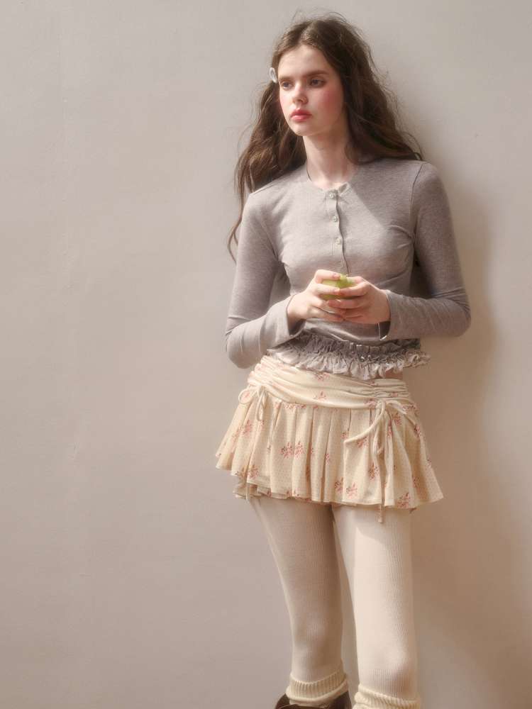 Comfortable Cotton Crew Neck Slim Lace Hem Top【s0000014895】