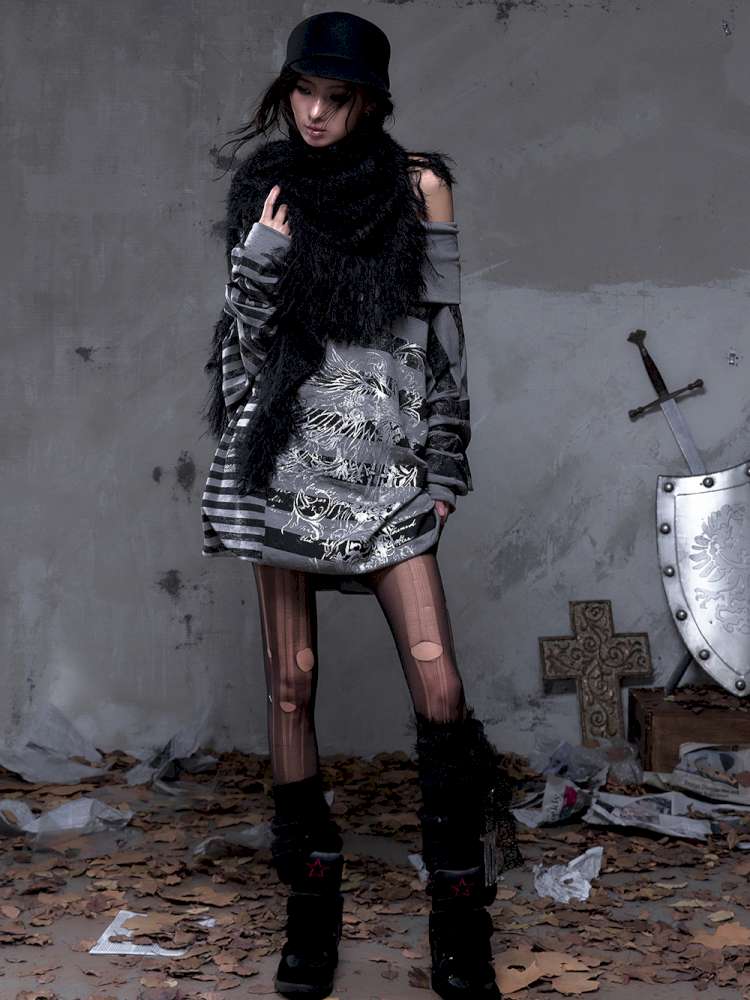 Striped Print Loose Bat Sleeve Dress【s0000014658】