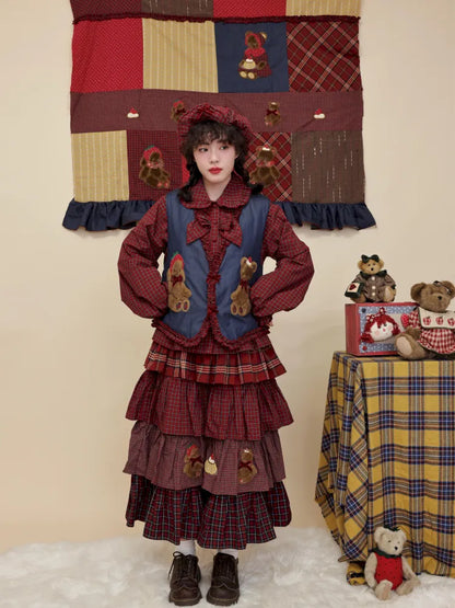 Cotton-trimmed plaid vest【s0000014171】