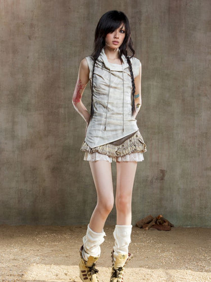 Irregular Pleated Multi-Wear Vest【s0000012658】