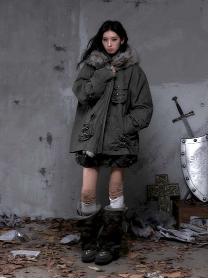 Mid-Length Fleece-Lined Cotton Jacket【s0000014475】