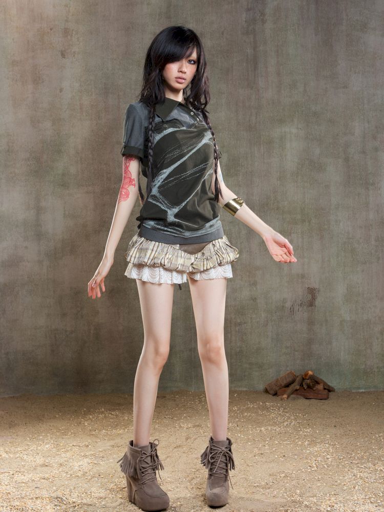 Lapel Short Sleeve Backless t-shirt【s0000012646】